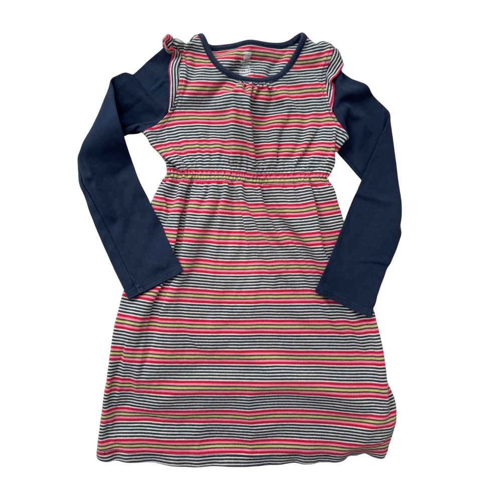 Tea Collection Girls Dress Size 8 Pink‎ Striped Long Sleeve Ruffle Shoulder